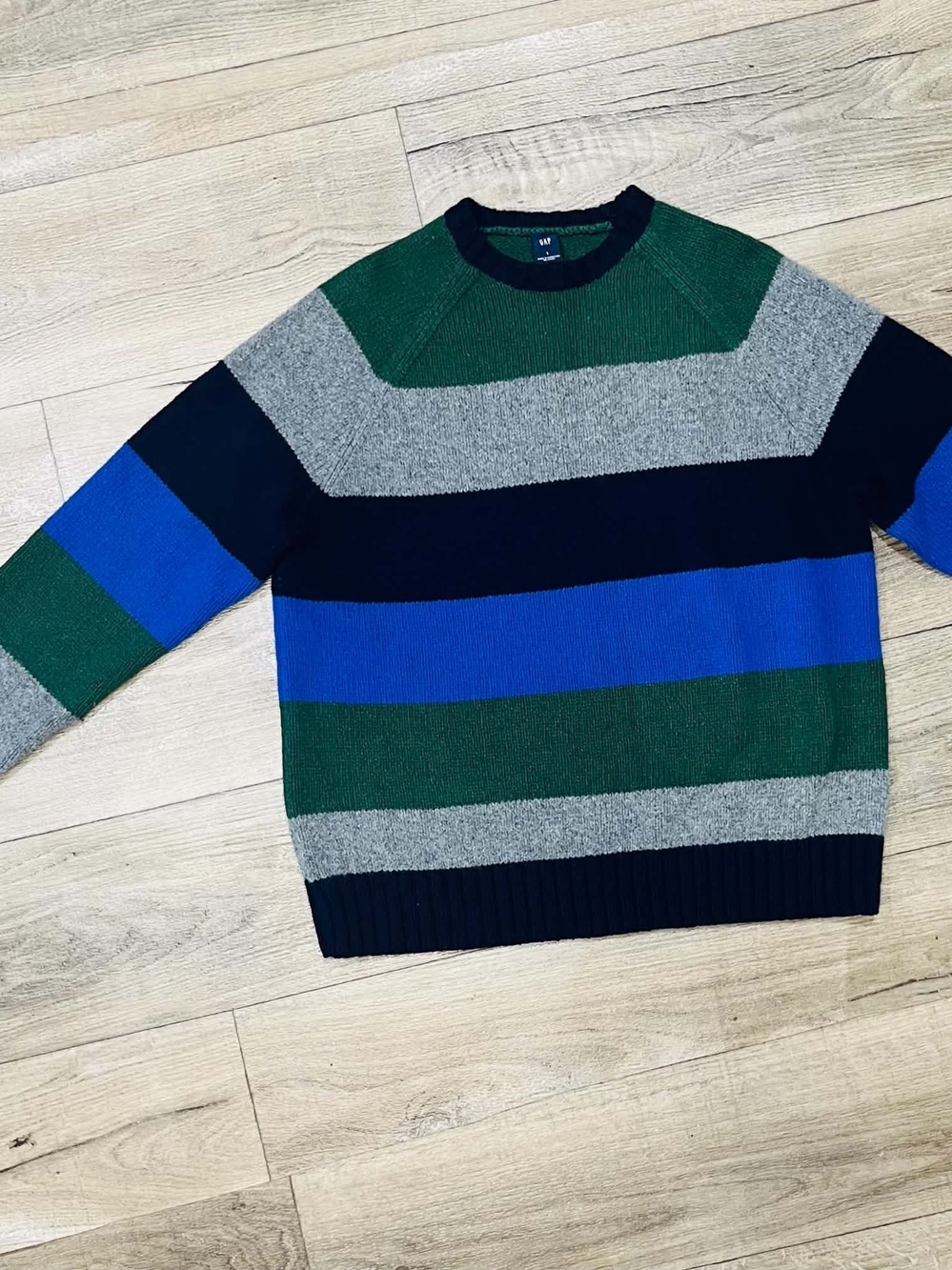 Mens Striped Crewneck Sweater - Green/Blue/Gray
